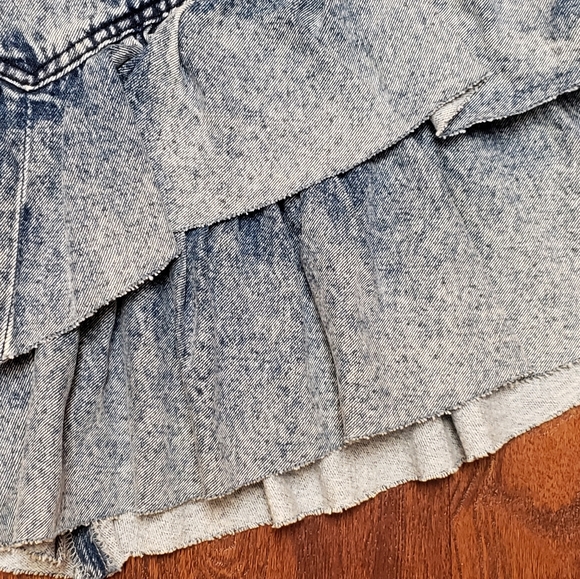TGLA XL Mini Skirt Acid Wash Denim Tiered Ruffle Boho Festival Cowgirl 80s NWT - Picture 6 of 15